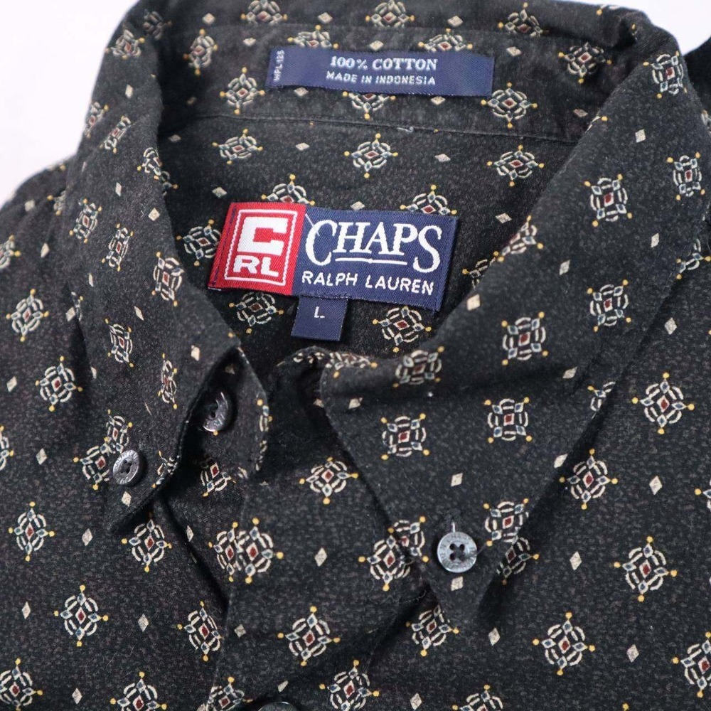 Chaps Ralph Lauren Mens Large Black Geometric Medallion Cotton L Shirt 93747